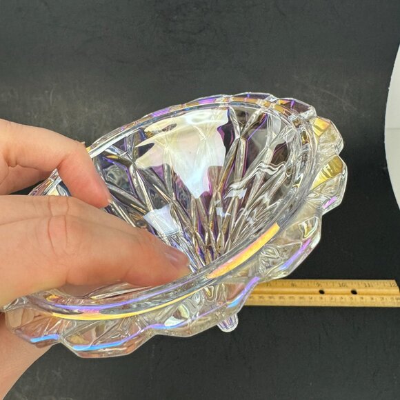 Clear Glass Iridescent Crystal Hershey Kiss Textured Trinket Candy Dish w Lid - Picture 11 of 16
